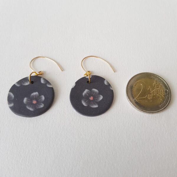 Boucles d'oreilles, Crochet Or rondes, Fleurs de prunier, noir